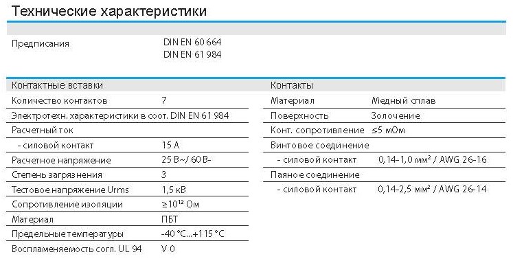 Вставка-вилка HR23-007-MST 1810070130001: Технические характеристики