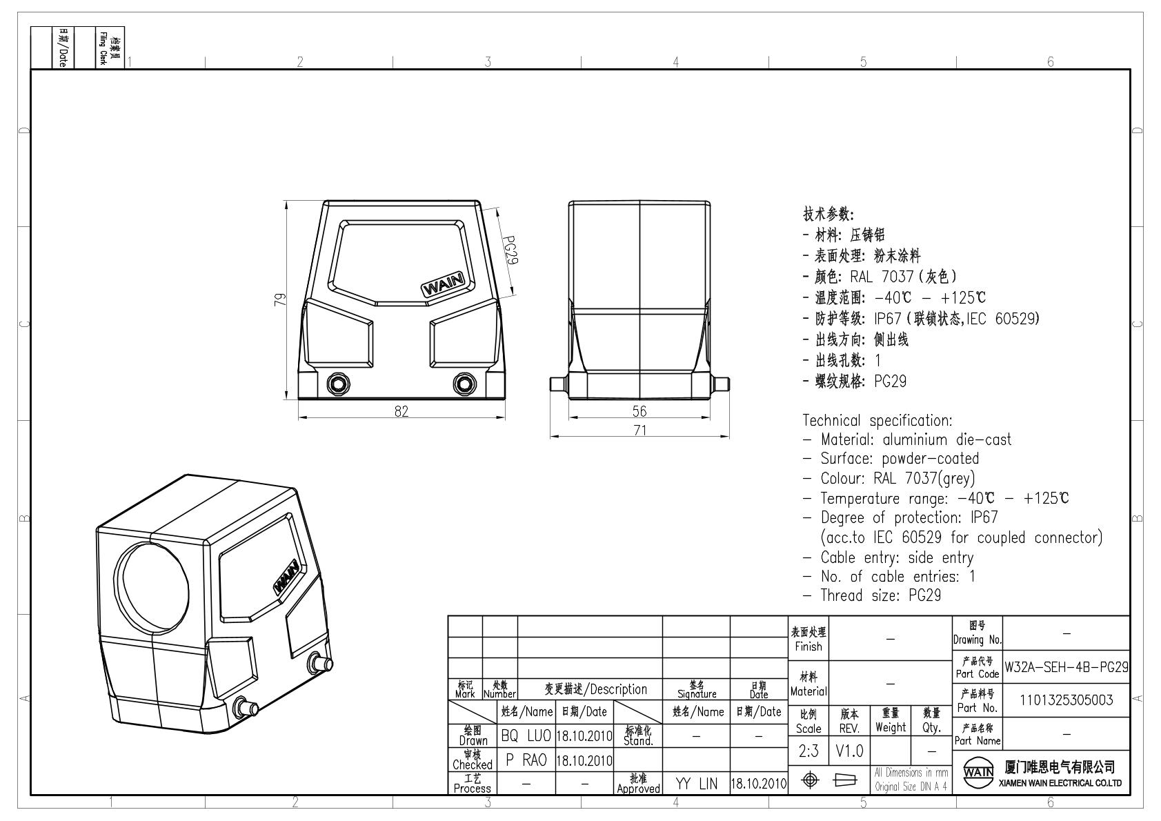 Корпус соединителя - кабельная часть W32A-SEH-4B-PG29 1101325305003: Описание