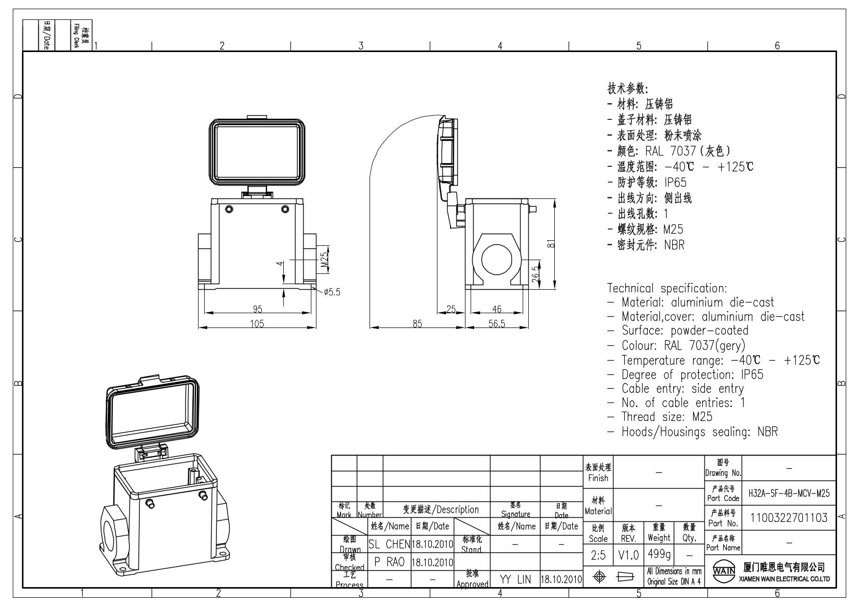 Корпус соединителя - блочная часть H32A-SF-4B-MCV-M25 1100322701103: Описание