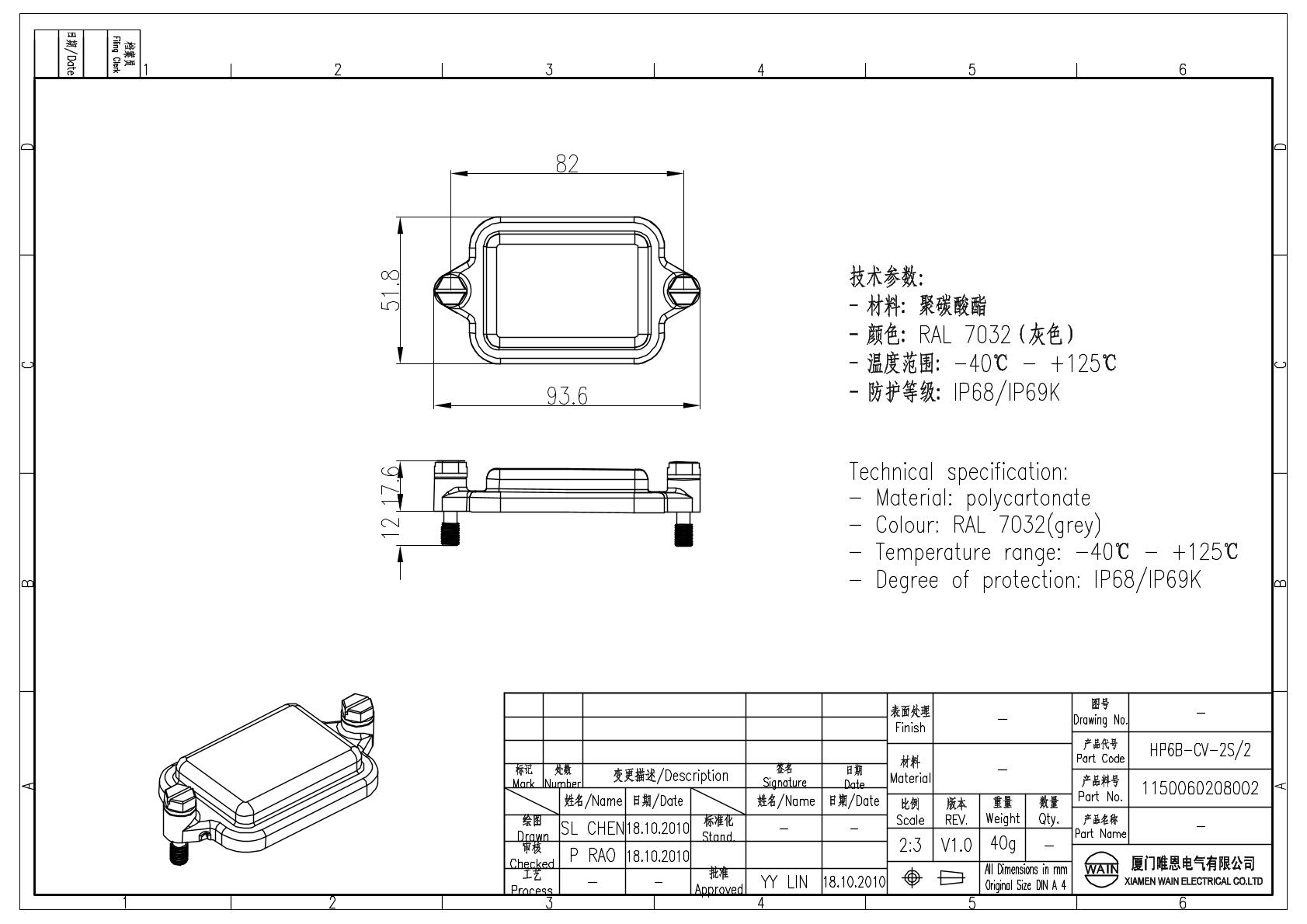 Защитная крышка HP6B-CV-2S/2 1150060208002: Описание