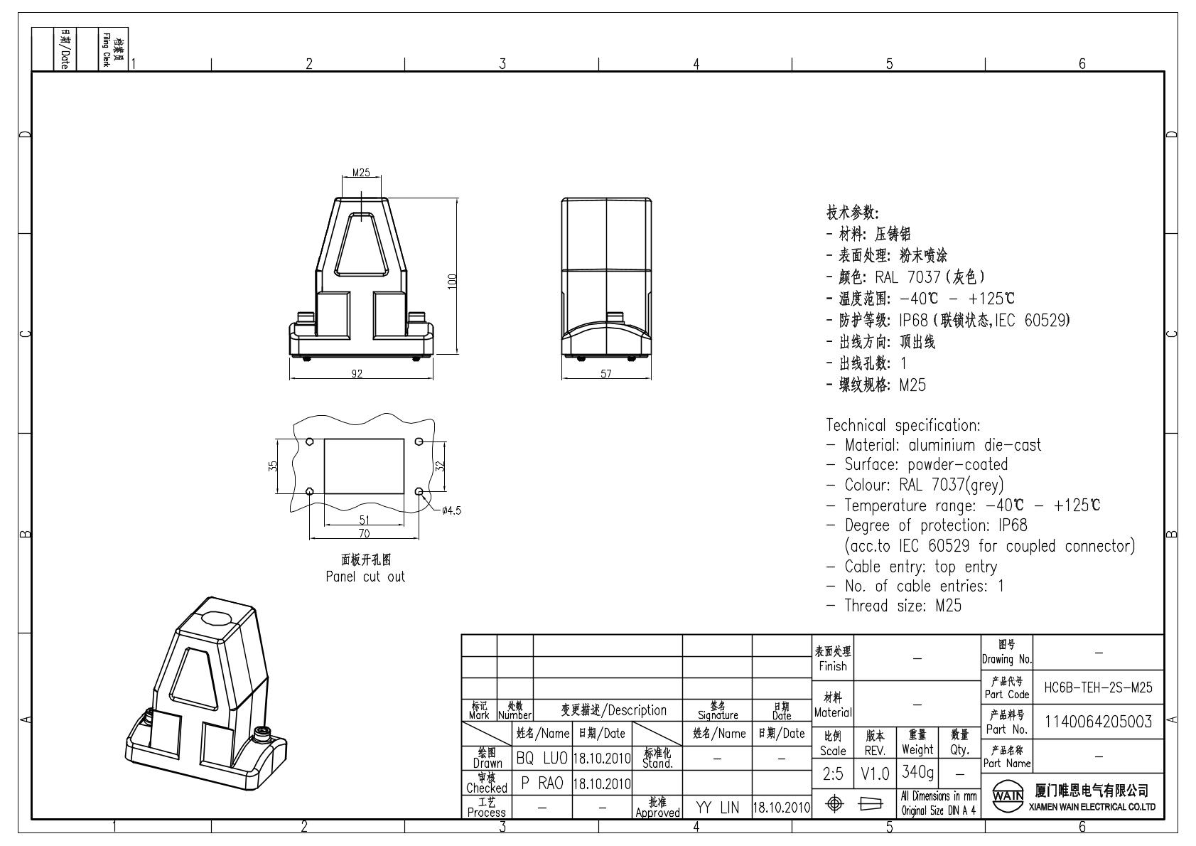 Корпус соединителя - кабельная часть HC6B-TEH-2S-M25 1140064205003: Описание