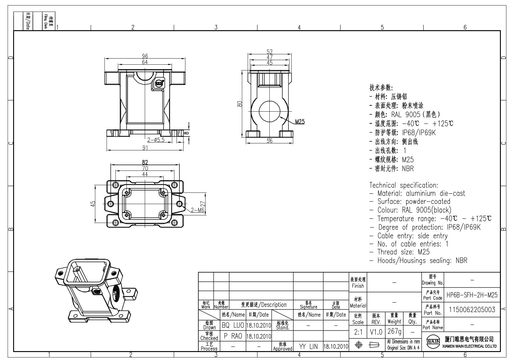 Корпус соединителя - блочная часть HP6B-SFH-2H-M25 1150062205003: Описание