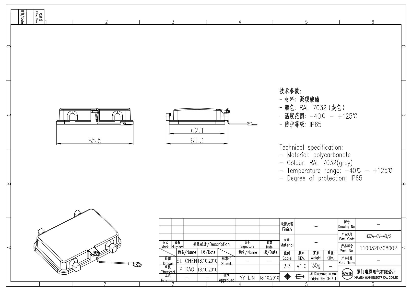 Защитная крышка H32A-CV-4B/2 1100320308002: Описание
