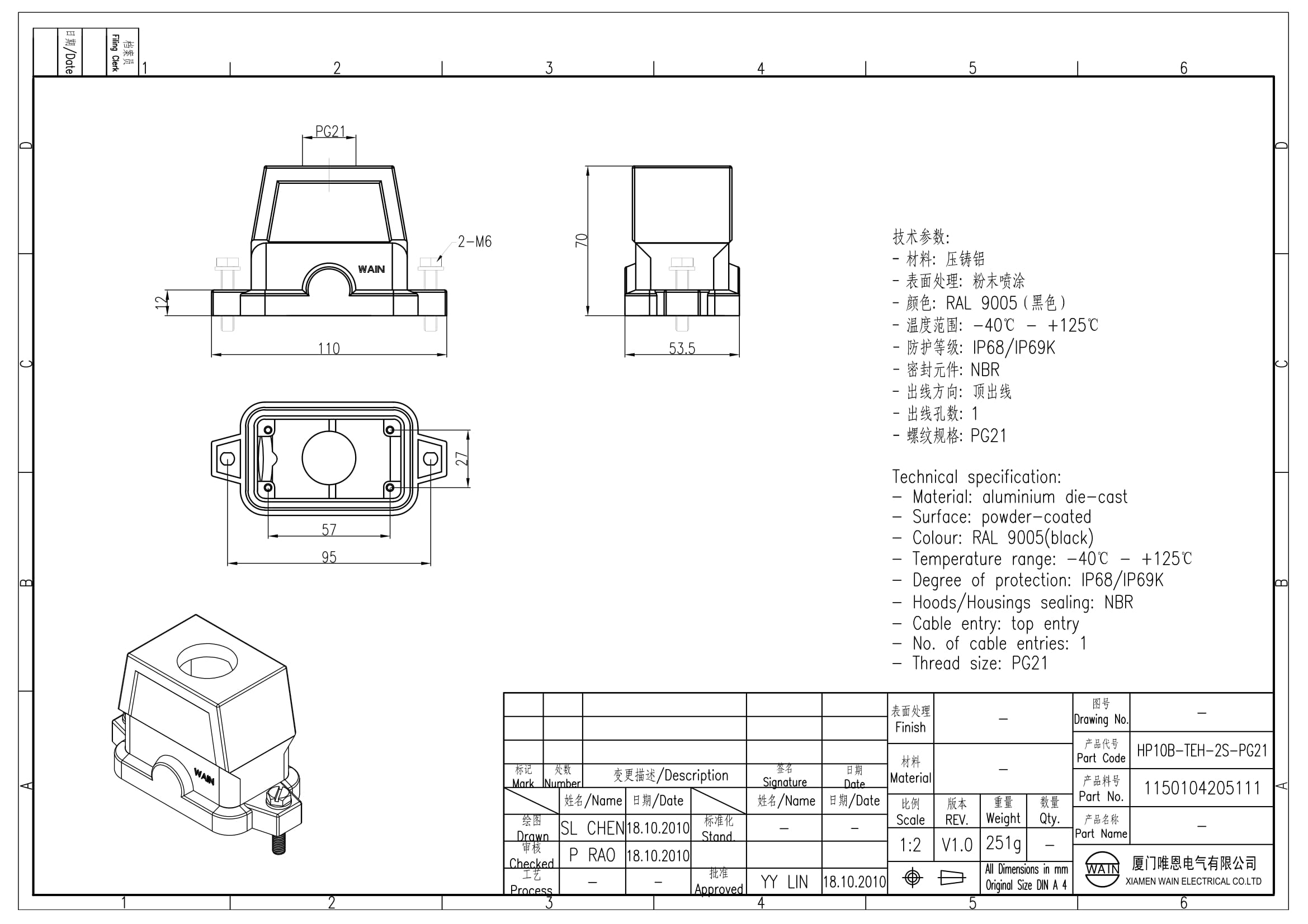 Корпус соединителя - кабельная часть HP10B-TEH-2S-PG21 1150104205111: Описание