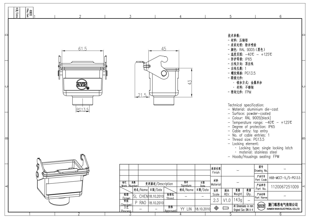 Корпус соединителя - кабель-кабель H6B-MCCT-1L/S-PG13.5 1120067251009 - фото 2