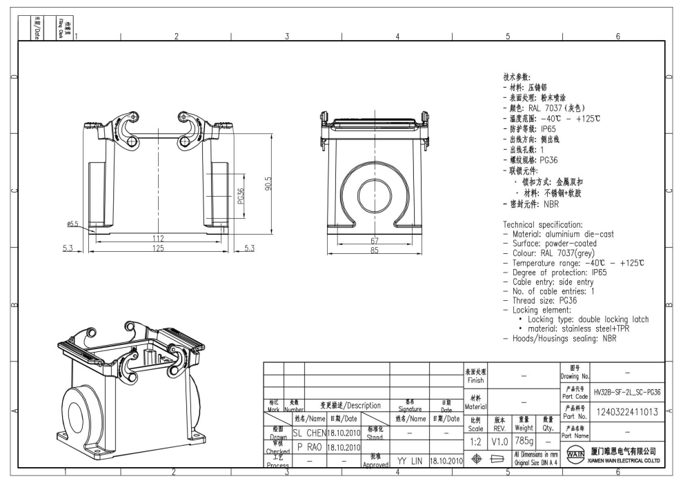 Корпус соединителя - блочная часть HV32B-SF-2L/SC-PG36 1240322411013 - фото 2