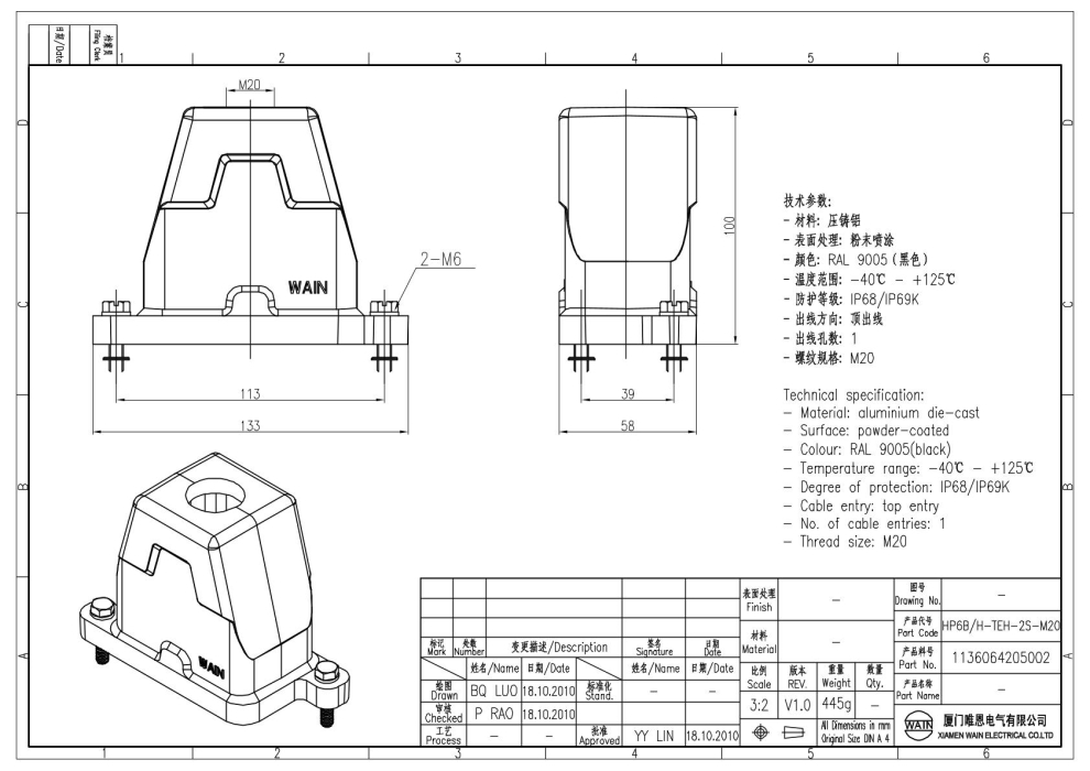 Корпус соединителя - кабельная часть HP6B/H-TEH-2S-M20 1136064205002 - фото 2