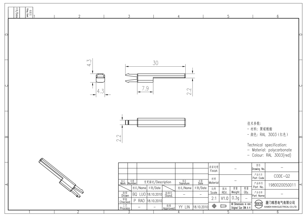 Кодирующий штырь CODE-Q2 1980020050011 - фото 2