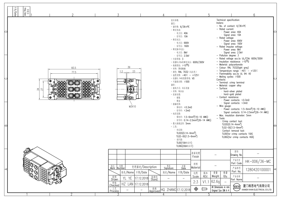 Вставка-вилка HK-006/36-MC 1280420100001 - фото 2
