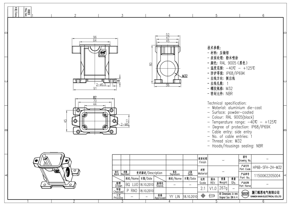 Корпус соединителя - блочная часть HP6B-SFH-2H-M32 1150062205004 - фото 2