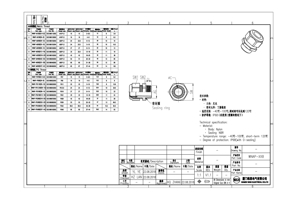 Кабельный сальник WNAP-PG11B(D5-10) 1021080032002 - фото 2