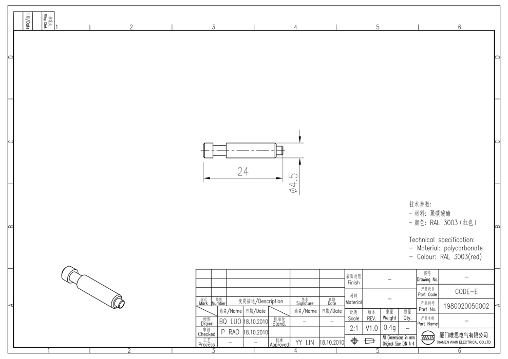Кодирующий штырь CODE-E 1980020050002 - фото 2