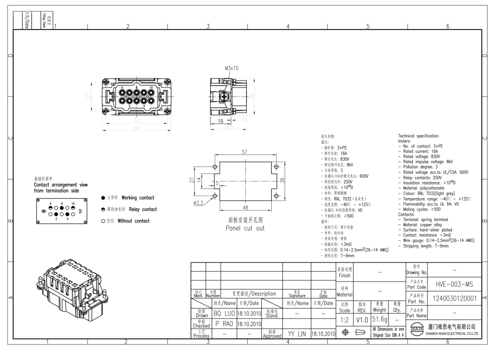 Вставка-вилка HVE-003-MS 1240030120001 - фото 2