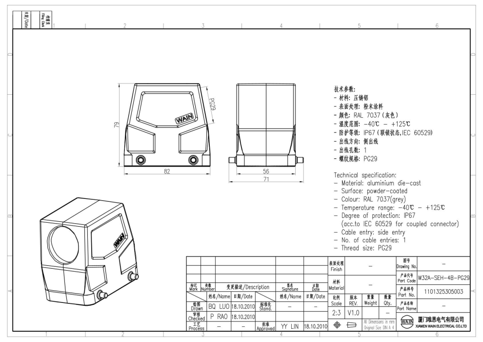 Корпус соединителя - кабельная часть W32A-SEH-4B-PG29 1101325305003 - фото 2