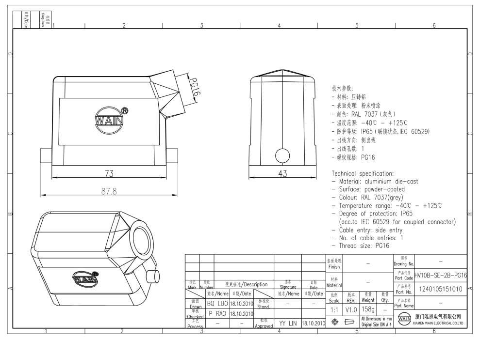 Корпус соединителя - кабельная часть HV10B-SE-2B-PG16 1240105151010 - фото 2