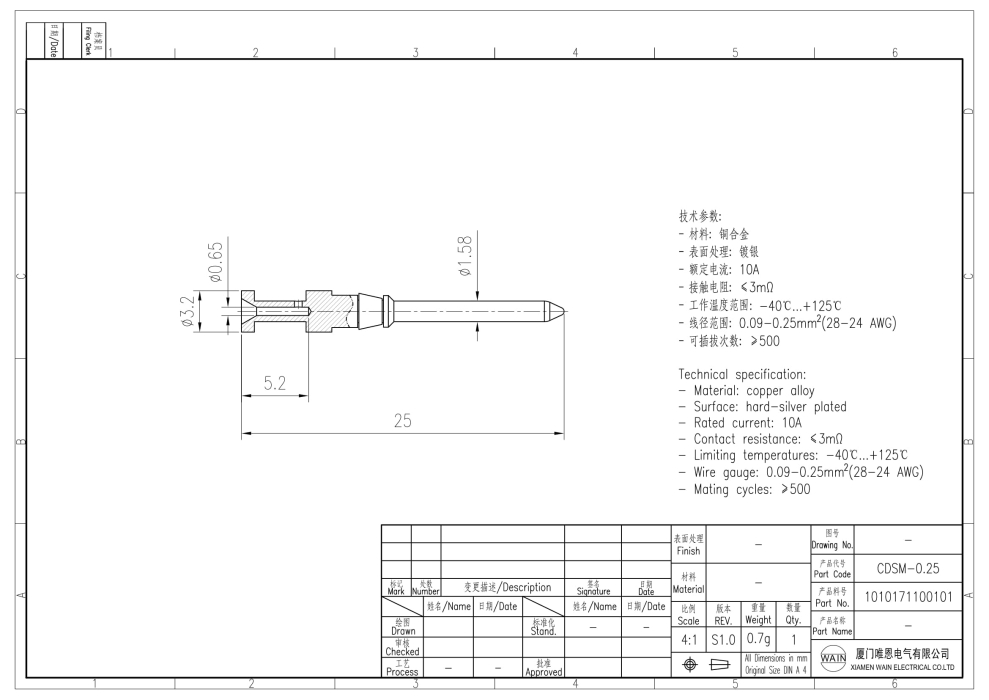 Контакт-штырь CDSM-0.25 1010171100101 - фото 2