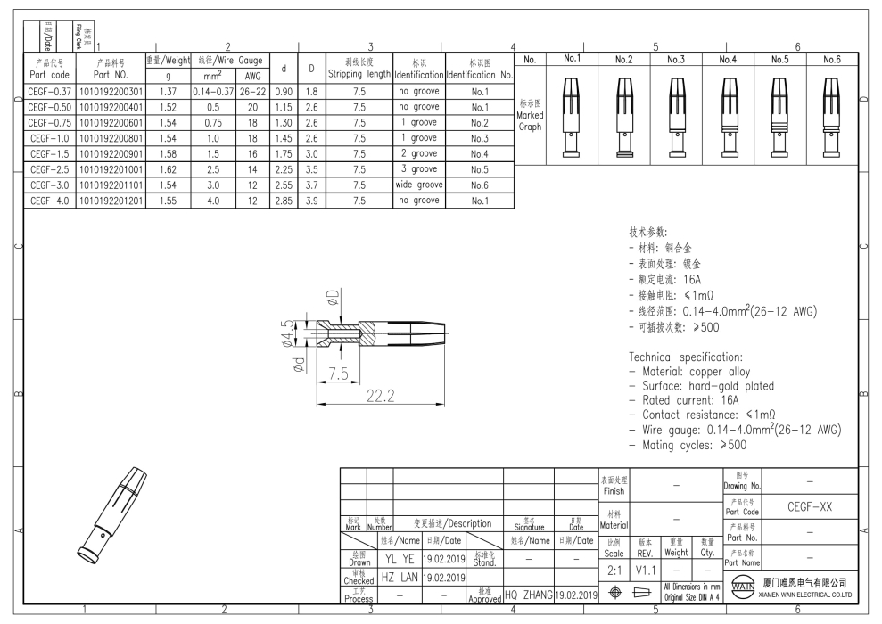 Контакт-гнездо CEGF-2.5 1010192201001 - фото 2