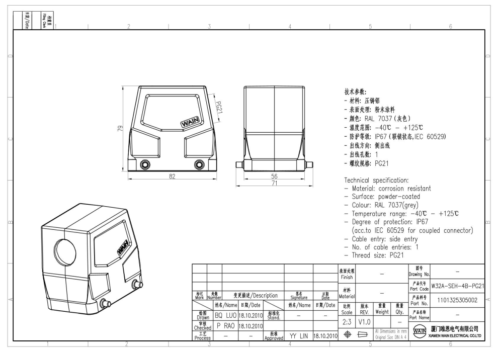 Корпус соединителя - кабельная часть W32A-SEH-4B-PG21 1101325305002 - фото 2