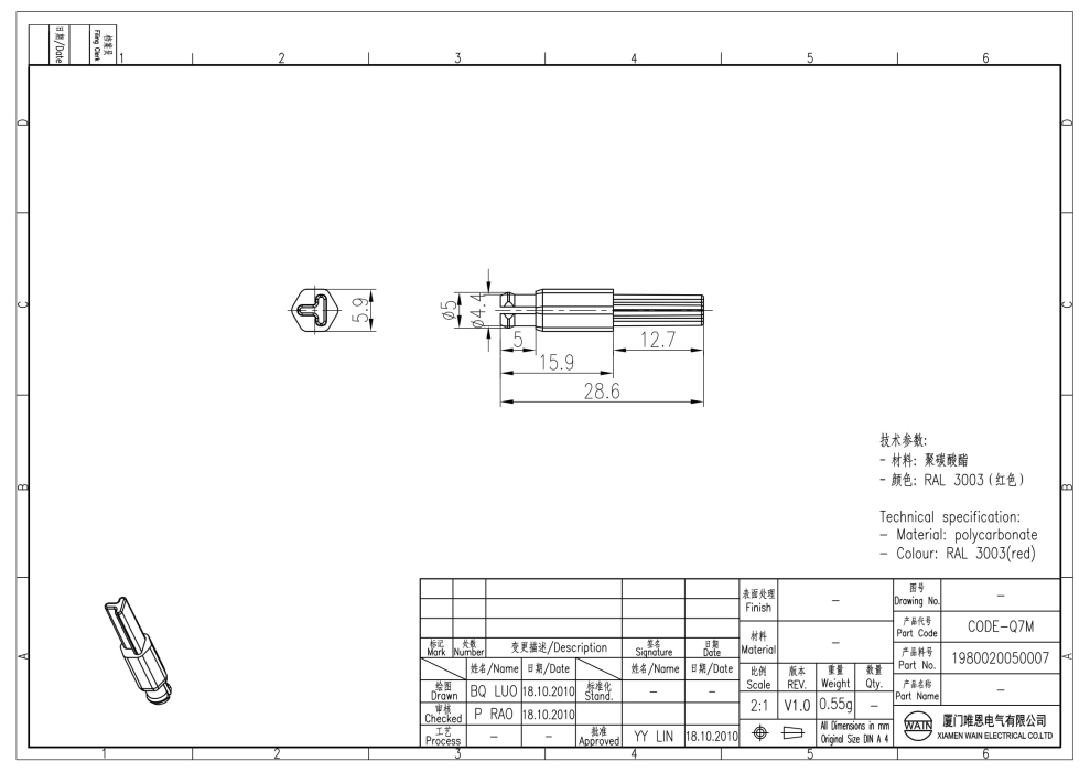 Кодирующий штырь CODE-Q7M 1980020050007 - фото 2