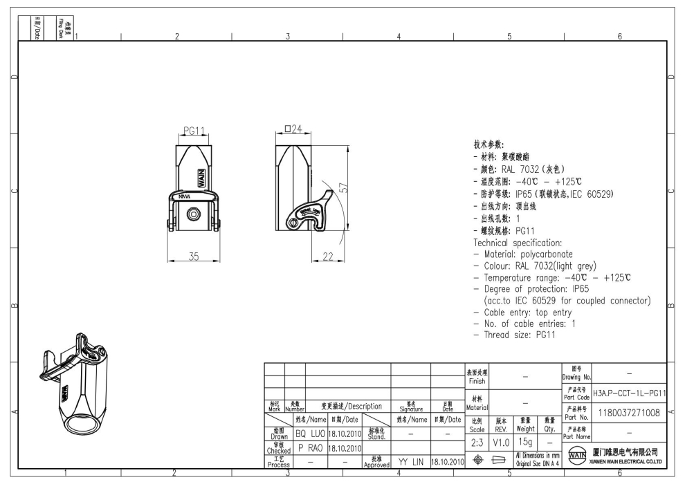 Корпус соединителя - кабель-кабель H3A.P-CCT-1L-PG11 1180037271008 - фото 2