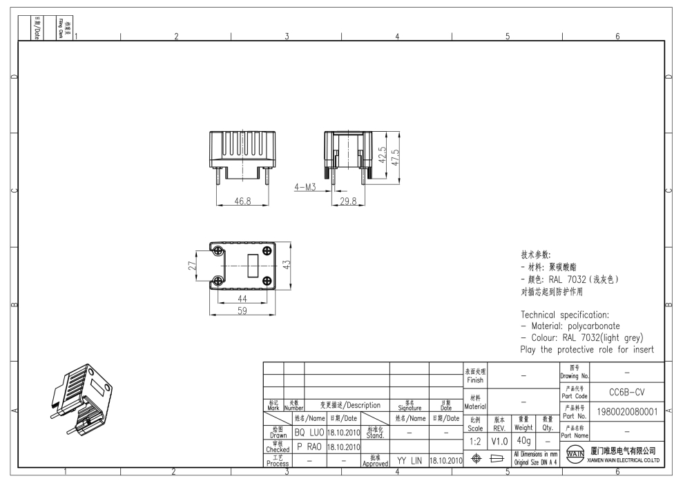 Защитная крышка для CCAB CC6B-CV 1980020080001 - фото 2