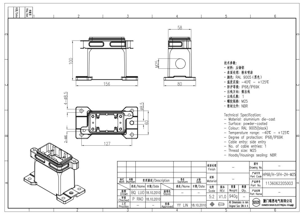 Корпус соединителя - блочная часть HP6B/H-SFH-2H-M25 1136062205003 - фото 2