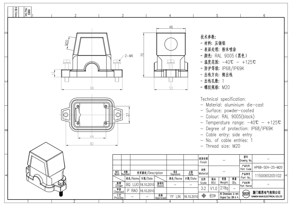 Корпус соединителя - кабельная часть HP6B-SEH-2S-M20 1150065205102 - фото 2