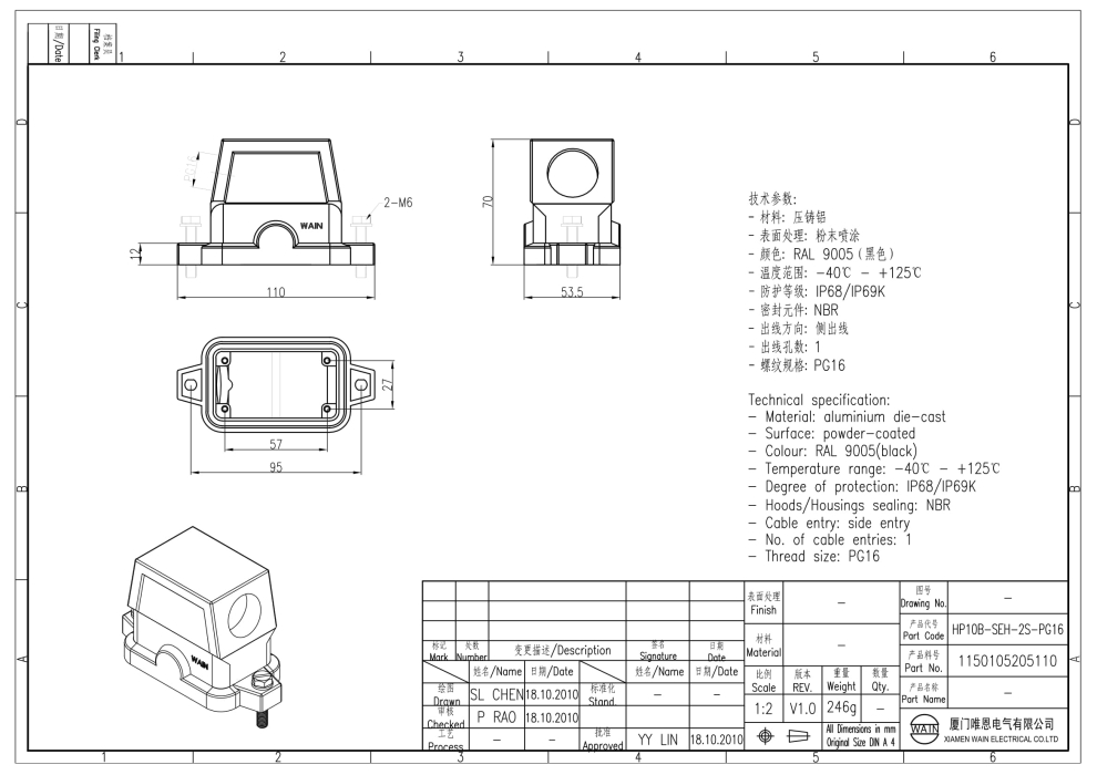 Корпус соединителя - кабельная часть HP10B-SEH-2S-PG16 1150105205110 - фото 2