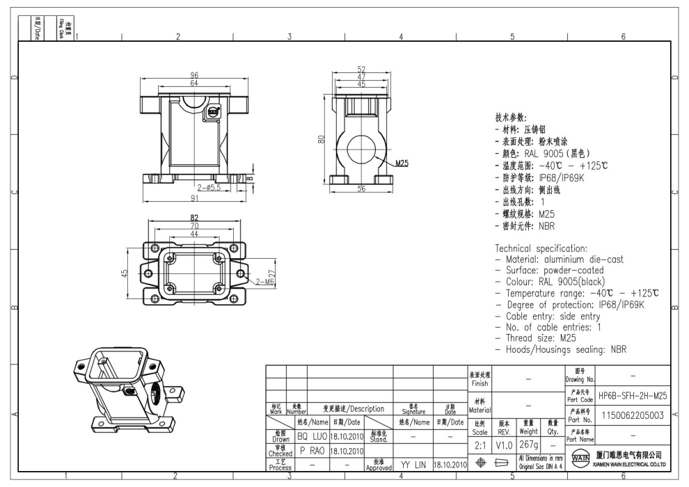 Корпус соединителя - блочная часть HP6B-SFH-2H-M25 1150062205003 - фото 2