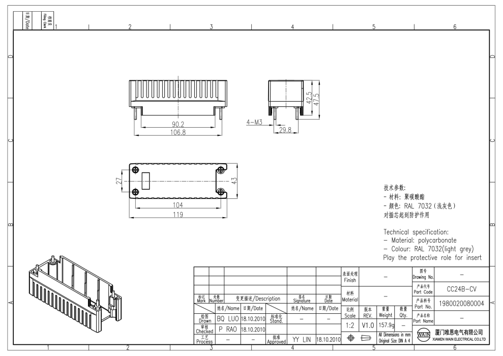Защитная крышка для CCAB CC24B-CV 1980020080004 - фото 2