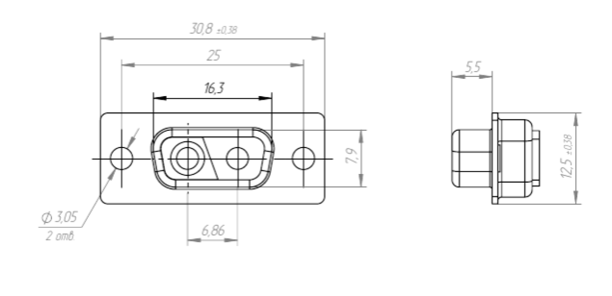 Вилка DB-1, 2 силовых контакта, обжим, арт. B09691100022 - фото 2