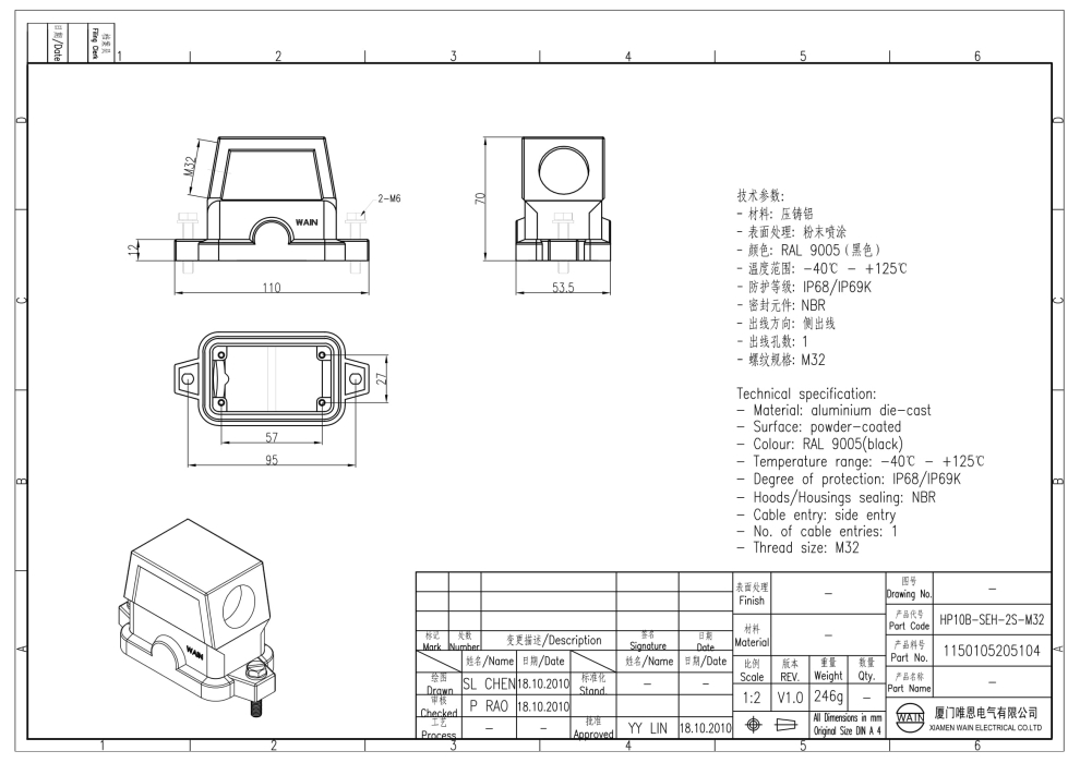 Корпус соединителя - кабельная часть HP10B-SEH-2S-M32 1150105205104 - фото 2