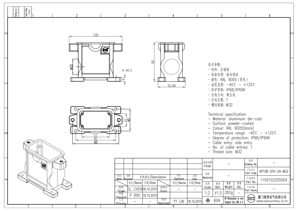 Корпус соединителя - блочная часть HP10B-SFH-2H-M32 1150102205004 - фото 2