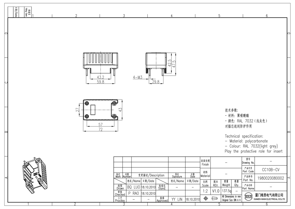 Защитная крышка для CCAB CC10B-CV 1980020080002 - фото 2