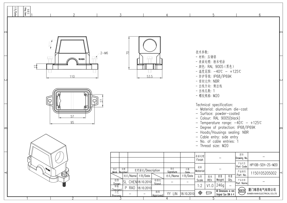 Корпус соединителя - кабельная часть HP10B-SEH-2S-M20 1150105205002 - фото 2