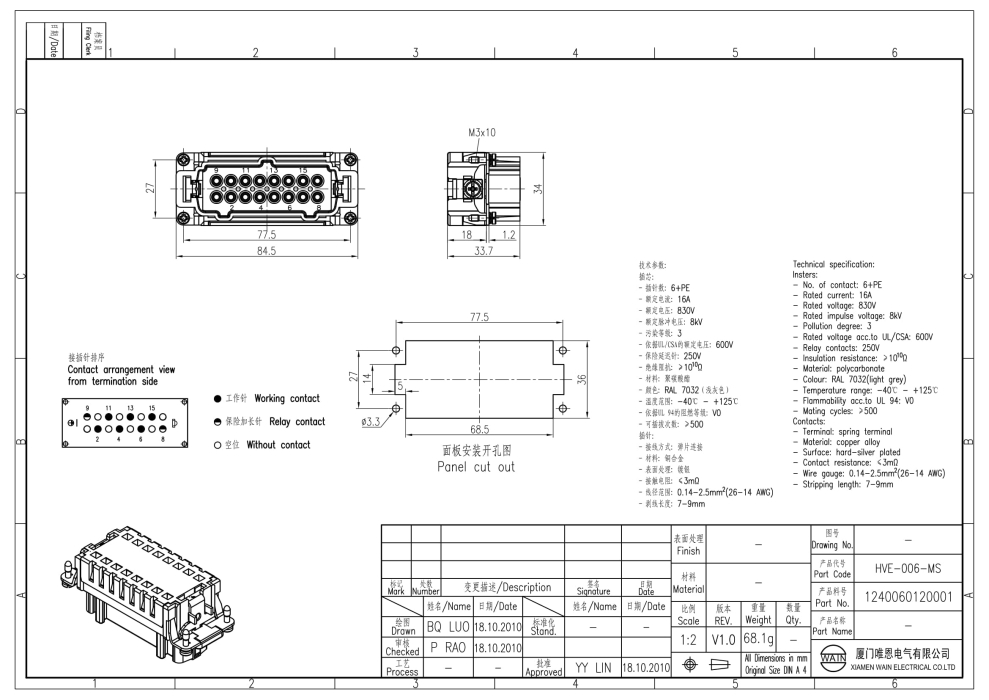 Вставка-вилка HVE-006-MS 1240060120001 - фото 2