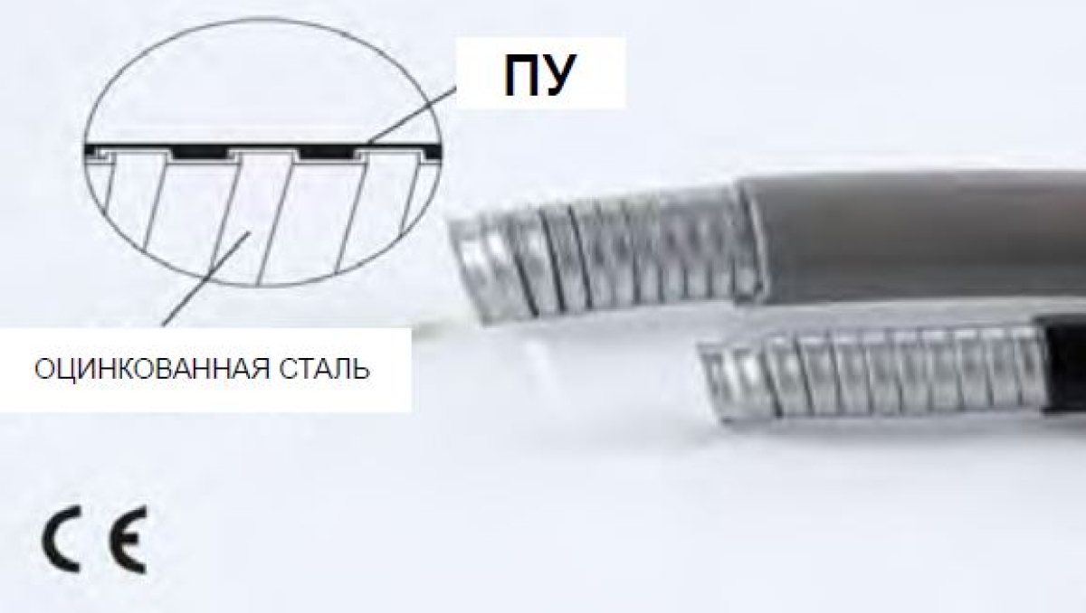 Защитный гофрорукав из оцинкованной стали ID12 с гладкой ПУ оболочкой, арт. B7601013307G - фото 1