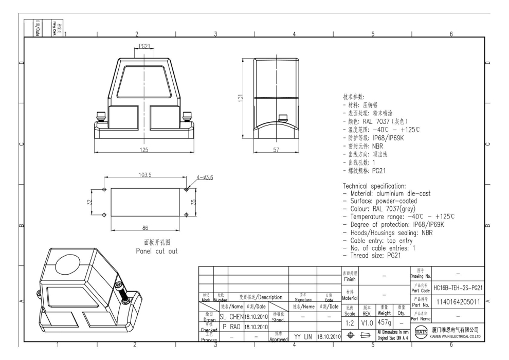 Корпус соединителя - кабельная часть HC16B-TEH-2S-PG21 1140164205011 - фото 2