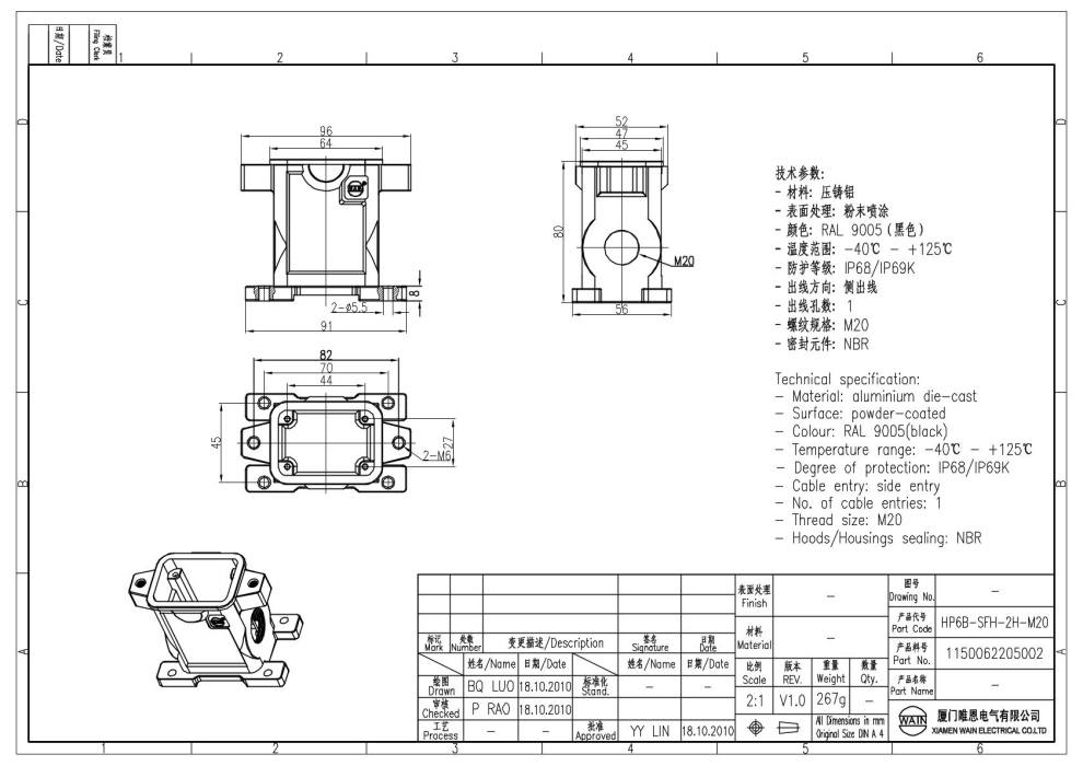 Корпус соединителя - блочная часть HP6B-SFH-2H-M20 1150062205002 - фото 2
